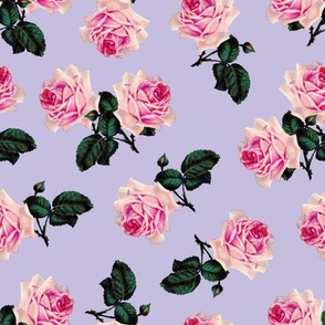 Scattered vintage roses lilac - extra large