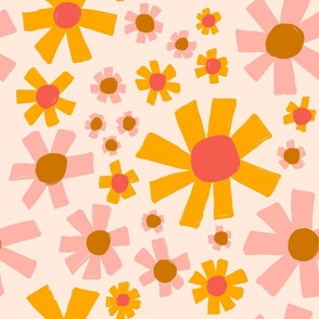 Pink Brown Orange Abstract Scandinavian Daisy Flower