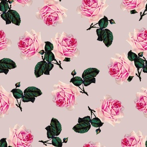 Scattered pink vintage roses pale pink - jumbo