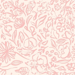Beige and Pink Abstract Sketch Floral Botanical