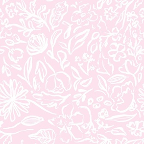 Pink and White Abstract Sketch Floral Botanical