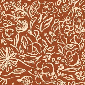 Brown and Beige Abstract Sketch Floral Botanical