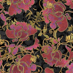 Chinese Pink Peony with Gold on Black