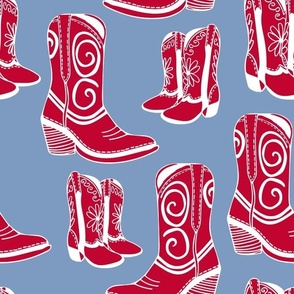 Home is Where my Cowboy Boots are - red on blue - extra large