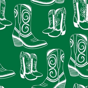 Home is Where my Cowboy Boots Are - white on deep green - extra large