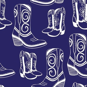 Home is Where my Cowboy Boots Are - white on navy blue - extra large