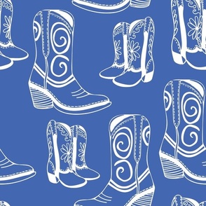 Home is Where my Cowboy Boots Are - white on royal blue - extra large