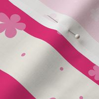 barbiecore boho thick stripes hot pink flowers girls room nursery wallpaper