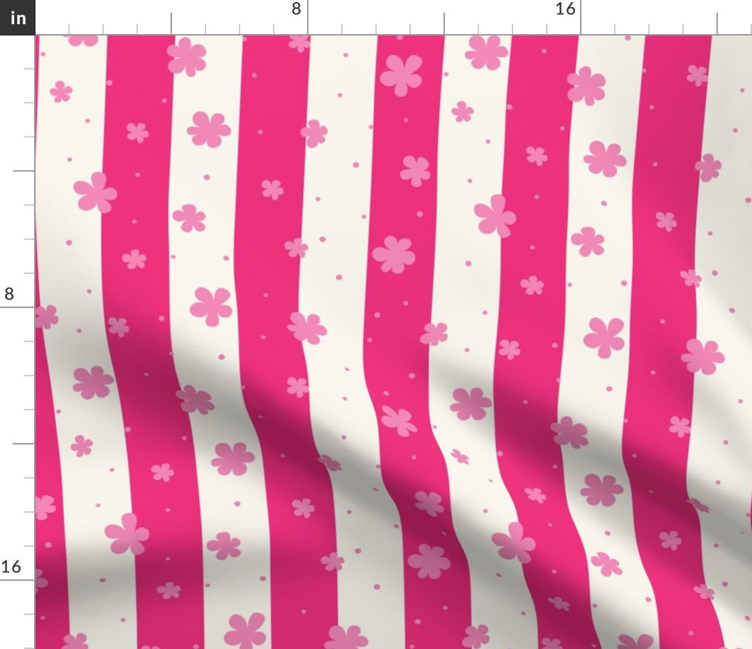barbiecore boho thick stripes hot pink flowers girls room nursery wallpaper