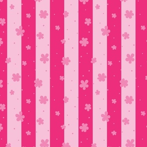 barbiecore boho thick stripes hot pink flowers girls room nursery wallpaper