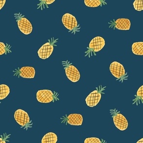 pineapples rotated blue background