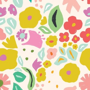 Beige Colorful Abstract Floral and Botanical
