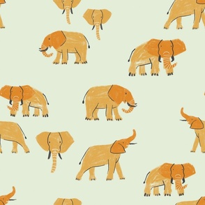 Sage Orange Two Tone Hand drawn Elephant