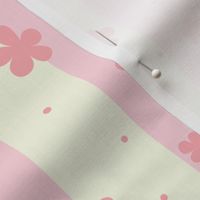 boho barbiecore thick stripes pastel pink coral pink flowers girls room nursery wallpaper