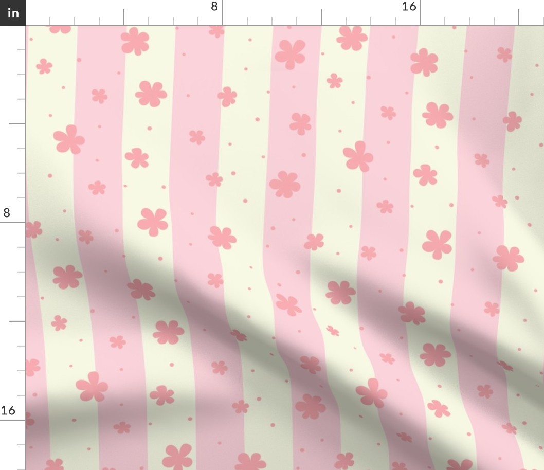 boho barbiecore thick stripes pastel pink coral pink flowers girls room nursery wallpaper