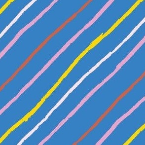 Blue Colorful Hand drawn Diagonal Stripes