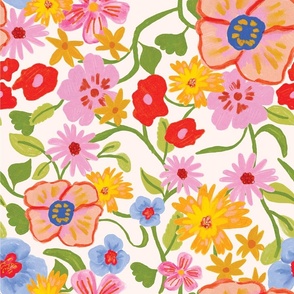 Beige Colorful Watercolor Gouache Spring Floral