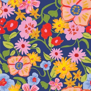 Navy Colorful Watercolor Gouache Spring Floral