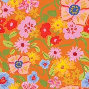 Orange Colorful Watercolor Gouache Spring Floral