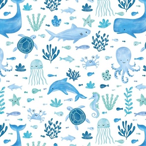 Under the sea ocean friends blue - large scale