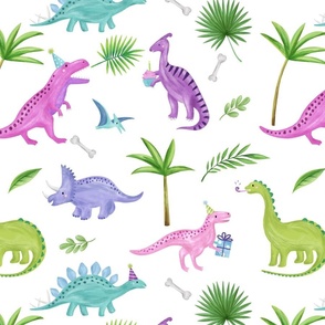 Birthday Dinosaurs pink - large scale