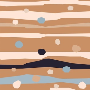 Brown Beige Abstract Geometric Dots with Horizontal Lines