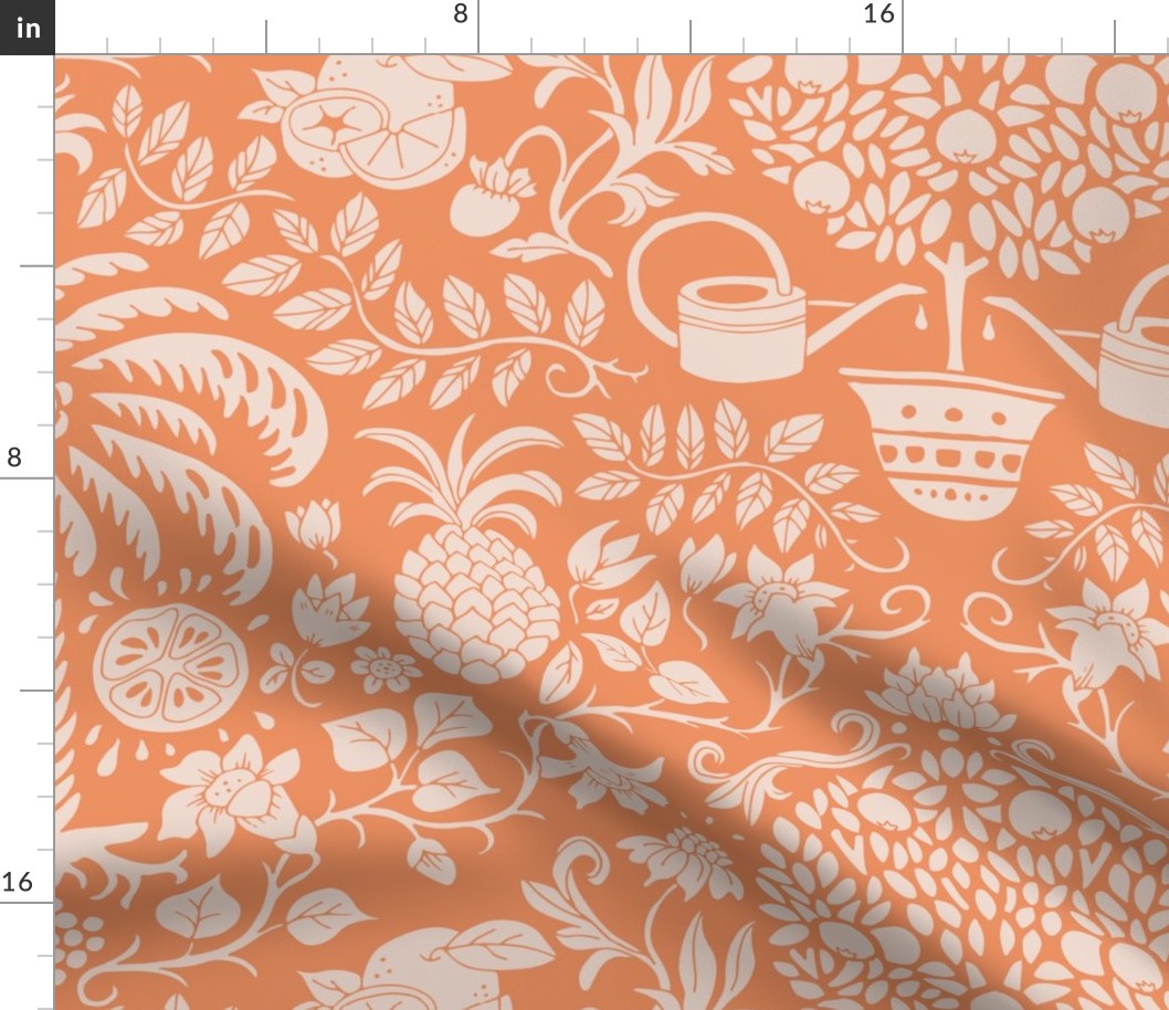 orange tree and palm garden damask on peach | large