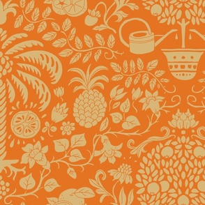 orange tree and palm garden damask honey and carrot | large