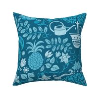 orange tree and palm garden damask on peacock | large