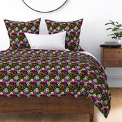 Garden bedding- Collection of various garden flowers- red roses, anemone, daisies, sunflowers, coneflowers amd cornflowers and butterflies, small size