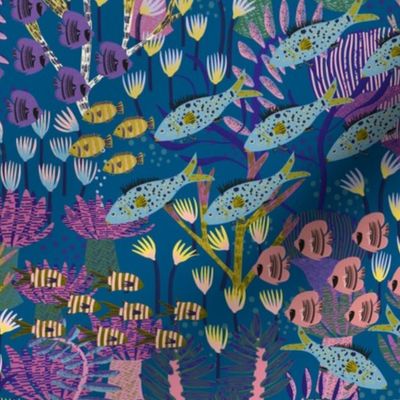 Bohemian fishes (12") - Shoals of tropical fish and coral in a reef in this colorful sea life inspired design