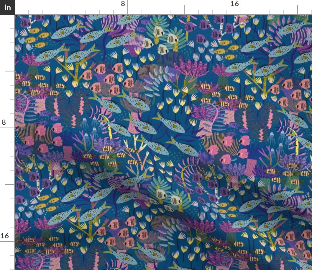 Bohemian fishes (12") - Shoals of tropical fish and coral in a reef in this colorful sea life inspired design