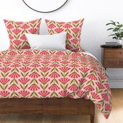 Geometric Floral Garden in Red Pink Green on Blush Large