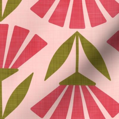 Geometric Floral Garden in Red Pink Green on Blush Large