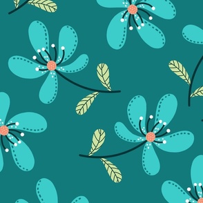 Spring wildflowers teal large scale