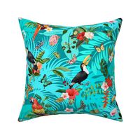 Tropical Paradise on Teal Turquoise Backdrop (Fashion/Quilting)