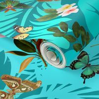 Tropical Paradise on Teal Turquoise Backdrop (Fashion/Quilting)