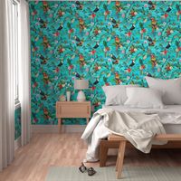 Tropical Paradise on Teal Turquoise Backdrop (Fashion/Quilting)