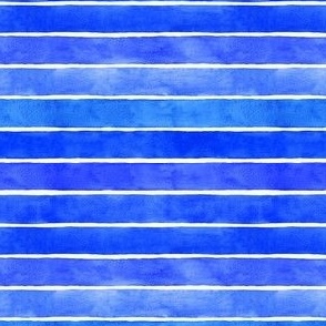 Cobalt Blue Watercolor Broad Horizontal Stripes - Ditsy Scale - Mood Bursting Brights