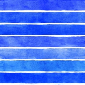 Cobalt Blue Watercolor Broad Horizontal Stripes - Medium Scale - Mood Bursting Brights