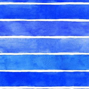 Cobalt Blue Watercolor Broad Horizontal Stripes - Large Scale - Mood Bursting Brights