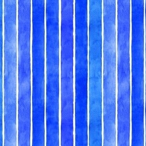 Cobalt Blue Watercolor Broad Vertical Stripes -Ditsy Scale - Mood Bursting Brights