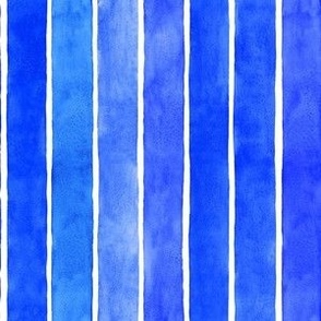 Cobalt Blue Watercolor Broad Vertical Stripes - Small Scale - Mood Bursting Brights
