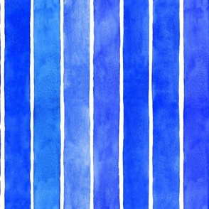 Cobalt Blue Watercolor Broad Vertical Stripes - Medium Scale - Mood Bursting Brights