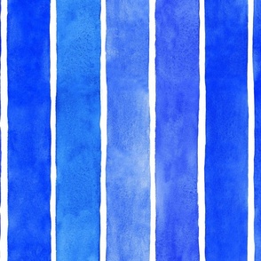 Cobalt Blue Watercolor Broad Vertical Stripes - Large Scale - Mood Bursting Brights