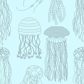 (L) Hand-Drawn Jellyfish Outlines // Gray on Light Blue
