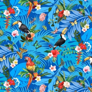 Tropical Paradise on Blue Backdrop (Fashion/Quilting)