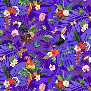 Tropical Paradise on Violet Backdrop (Fashion/Quilting)