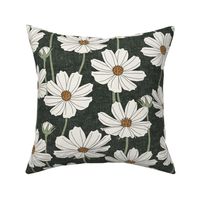(large scale) Cosmos Floral - dark green - floral home decor - LAD23