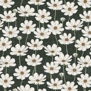 (small scale) Cosmos Floral - dark green - floral home decor - LAD23